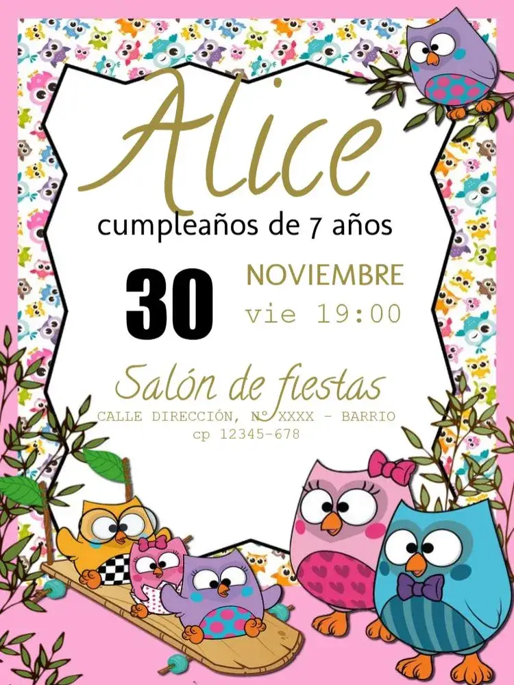 Invitación Búho Para Editar Celebración – tema Cumpleaños Infantil colorido, lúdico, temática de natureza, fofo, vintage, com elementos de animais