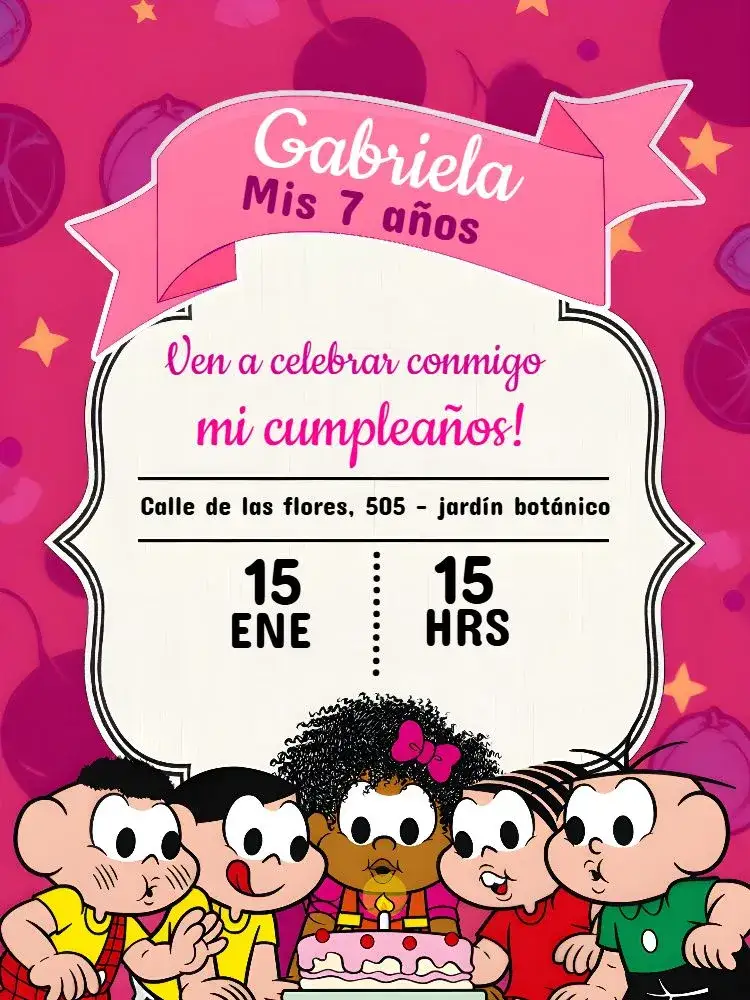 Invitación Turma Da Mónica – tema Cumpleaños Infantil colorido, divertido, infantil, juguetón, animado