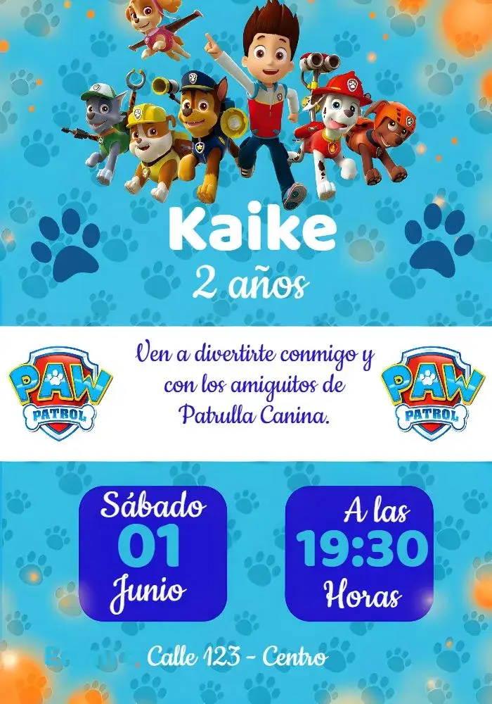 Invitación Patrulla Canina Blanco