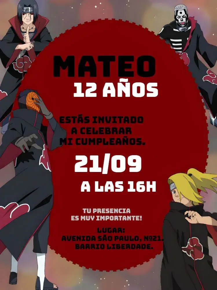 Invitación Akatsuki Anime