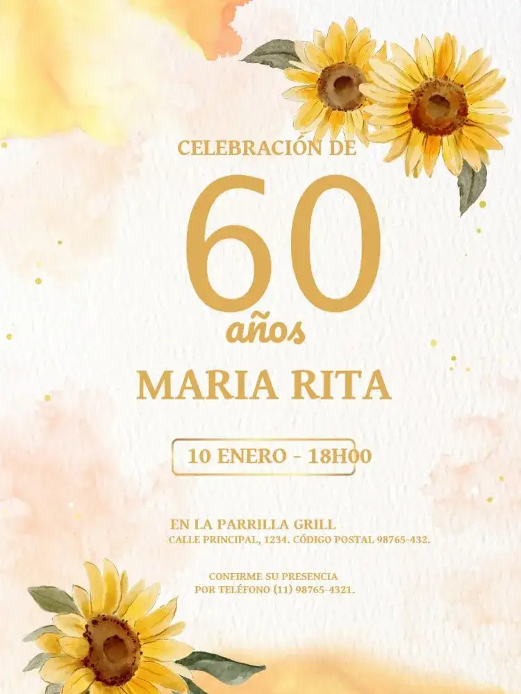 Invitación 60 Años Fiesta Elegante – tema 15 años elegante, negro, dorado, moderno, festivo