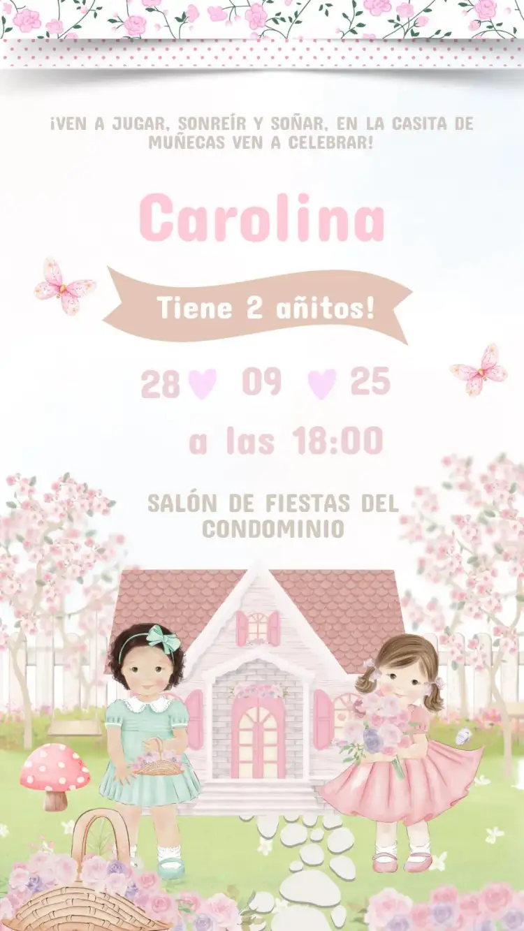Invitación Cumpleaños Infantil Té de Muñecas