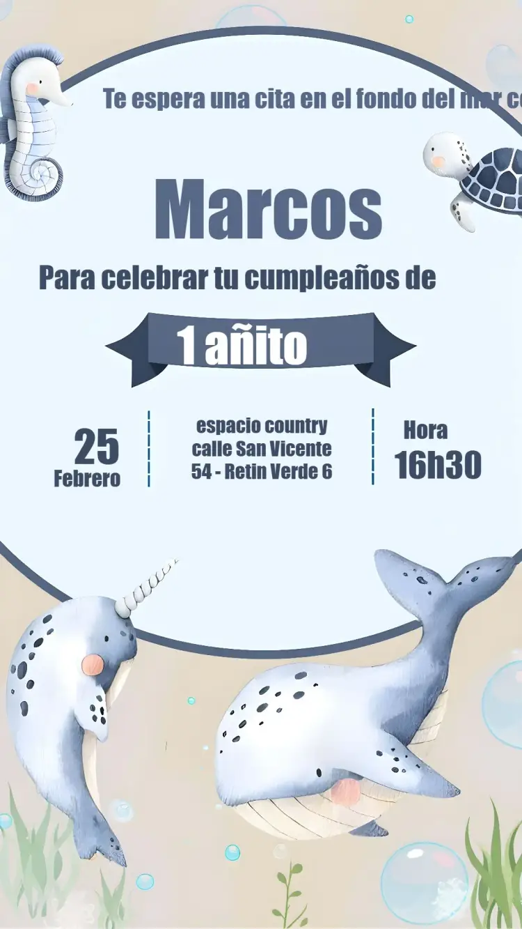 Invitación Fondo Del Mar Caballo