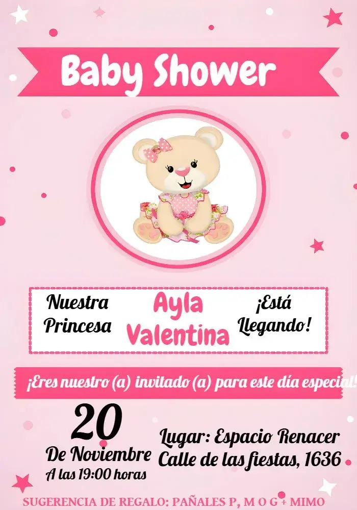 Invitación Para Baby Shower Princesa Osita
