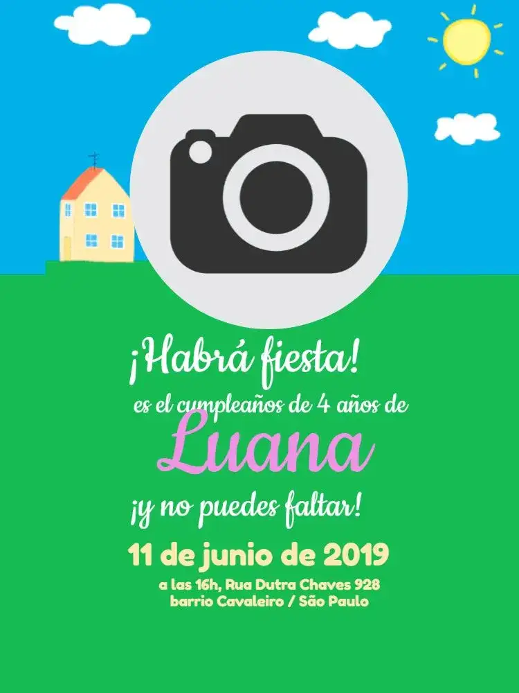 Invitación Cielo Azul Whatsapp – tema Cumpleaños Infantil azul claro, ilustraciones infantiles, estilo moderno, elementos del cielo, diseño divertido, naturaleza