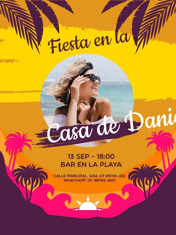Invitación Fiesta Adulto Luau Con Foto Morado