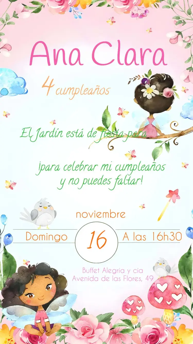 Invitación Jardín De Las Hadas Acuarela Negra
