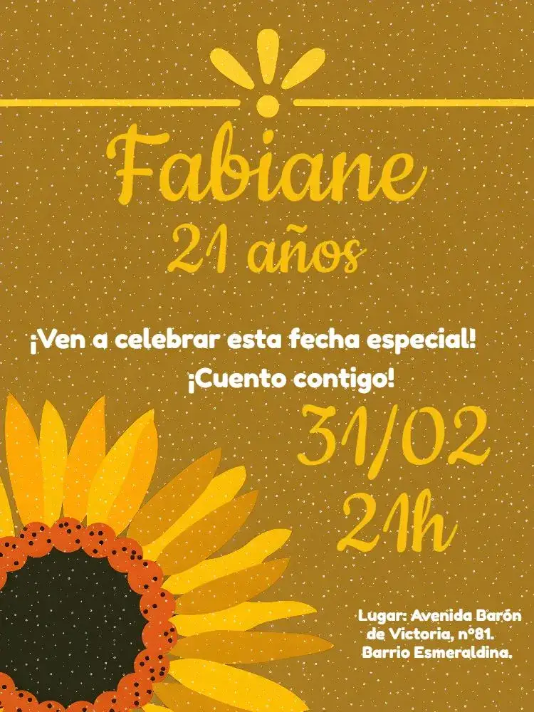Invitación Girasol Blanco – tema Cumpleaños floral, moderno, elegante, colorido, minimalista, vibrante