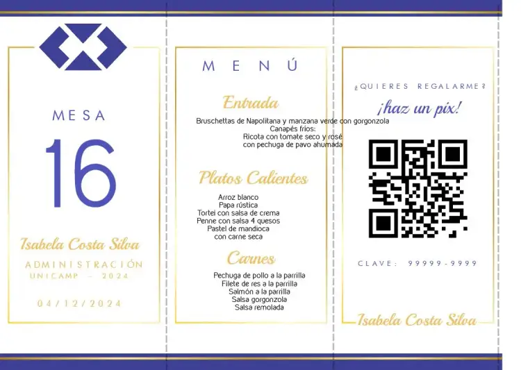 Invitación Menú Triángulo Graduación Administración Triángulo – tema Graduación moderno, elegante, triangular, púrpura y azul, sostenible, minimalista