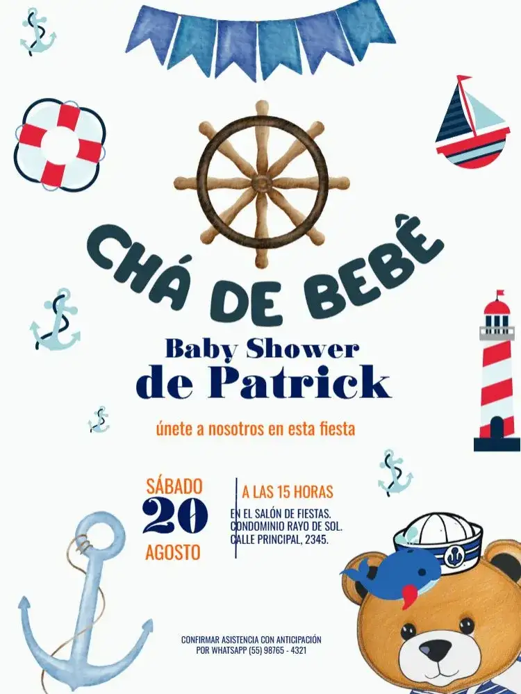 Oso Marinero Baby Shower a Rayas