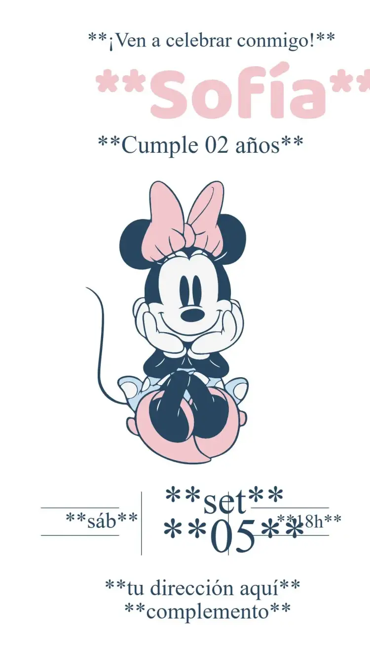 Invitación Minnie Mouse – tema Cumpleaños Infantil rosa, vintage, Disney, clásico, divertido