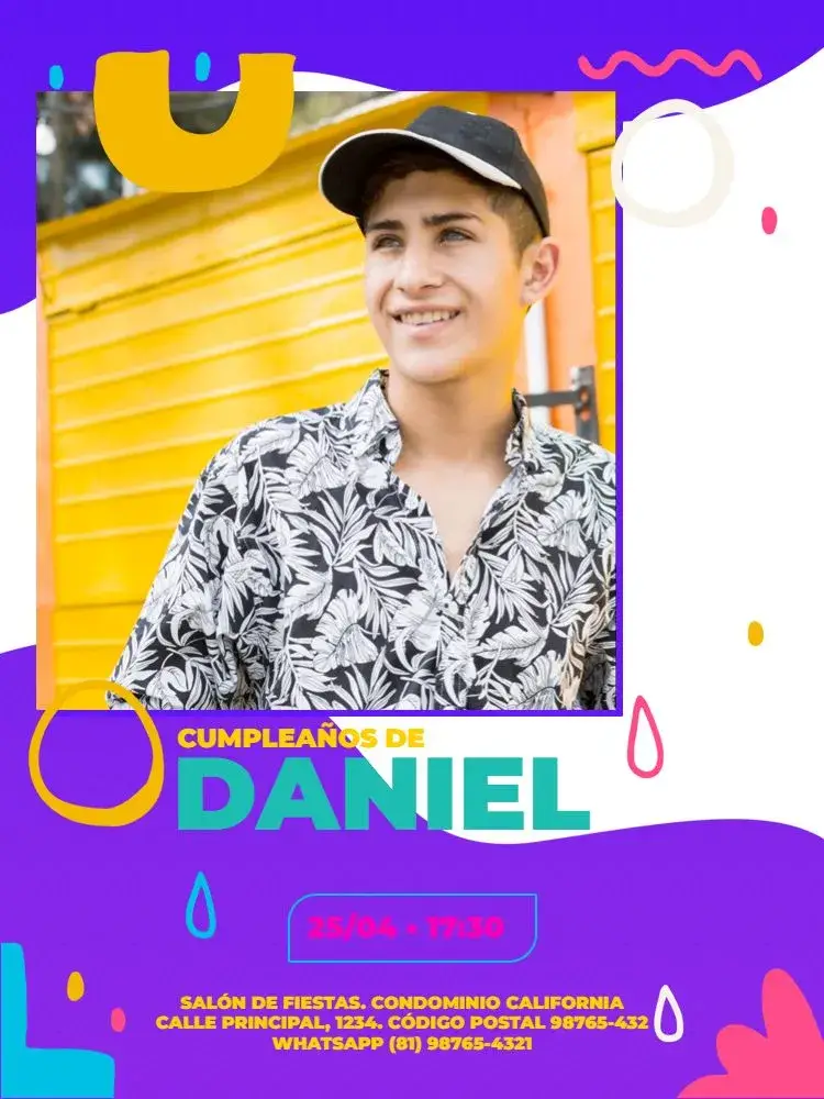 Invitación S De Con Foto Joven Masculino Morado Niño