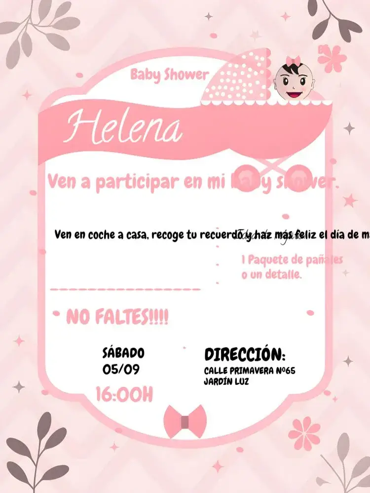 Invitación Caravana De Pañales Bebé Niña Carreata