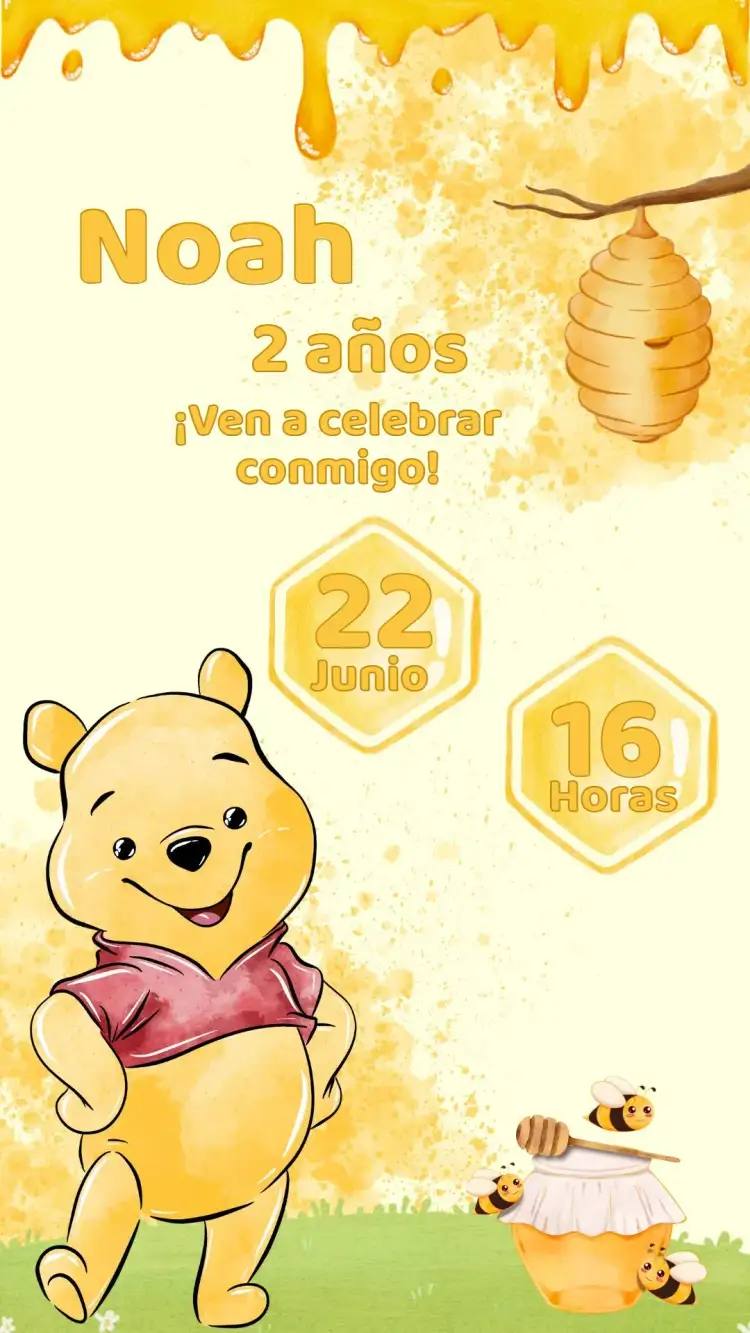 Invitación Invitación Cumpleaños Winnie the Pooh – tema Cumpleaños Infantil colorido, infantil, lúdico, animales, diversión, cuento de hadas
