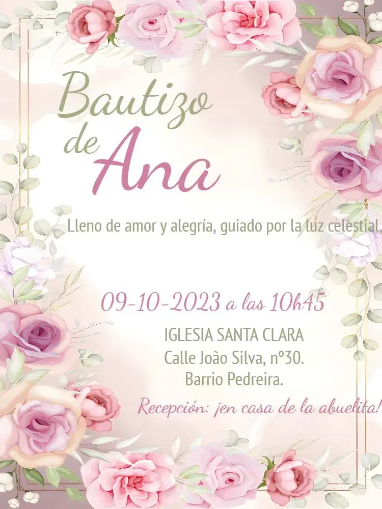 Invitación Bautizo Floral Angelito