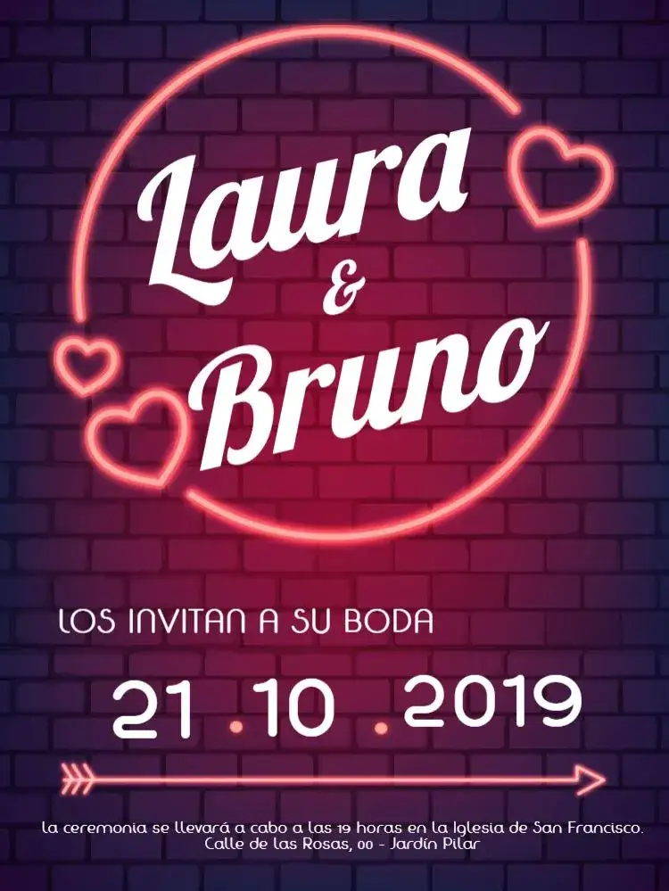 Invitación Boda Neon Corazón Rojo – tema Boda neón, moderno, romántico, iluminación, vibrante, contemporáneo