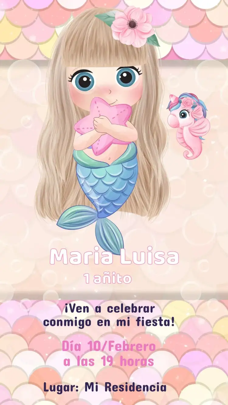 Invitación Invitación Cumpleaños Sirena Fondo del Mar – tema Cumpleaños Infantil fondo marino, sirenas, colores vibrantes, elementos acuáticos, fantasía, místico
