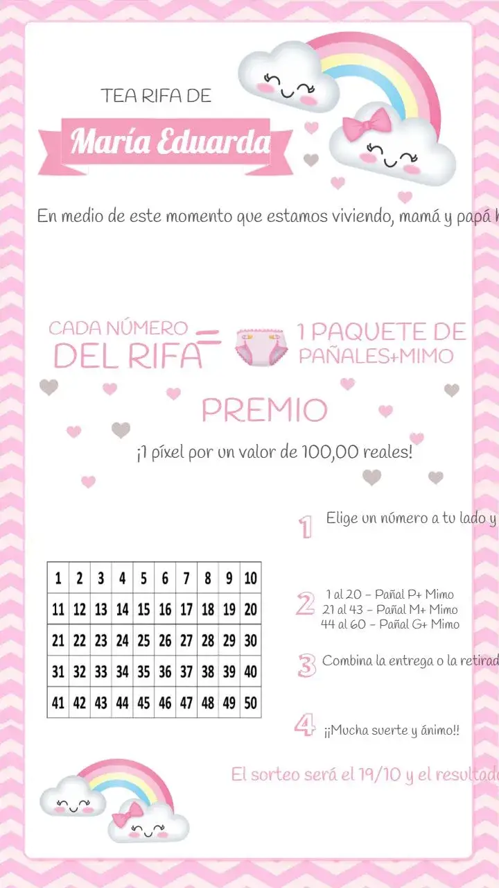 Invitación Té Rifa Lluvia De Amor Cha – tema Té Rifa rosa claro, gris, arcoíris, nubes, tierno, delicado