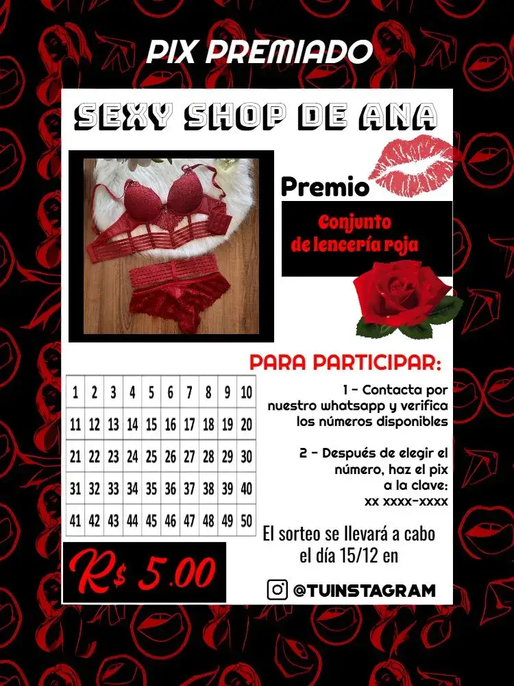 Invitación Pix Premiado Lingerie Boca – tema Cartones moderno, elegante, femenino, colorido, divertido, atrevido