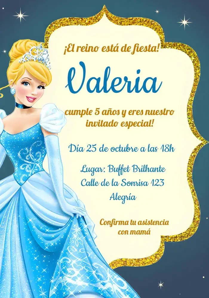 Invitación Cenicienta Brillo Azul