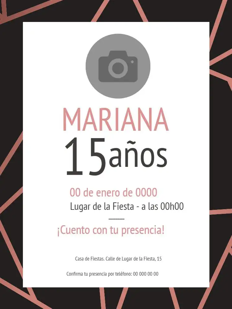 Invitación 15 Años Foto – tema 15 años moderno, rosa y negro, elegante, sofisticado, minimalista