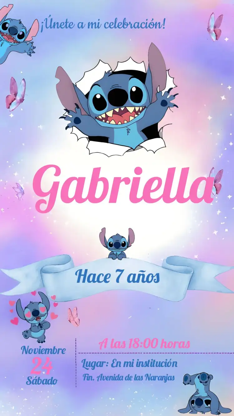 Invitación Stitch Dibujo – tema Más buscados galaxia, Disney, delicado, colorido, infantil, divertido