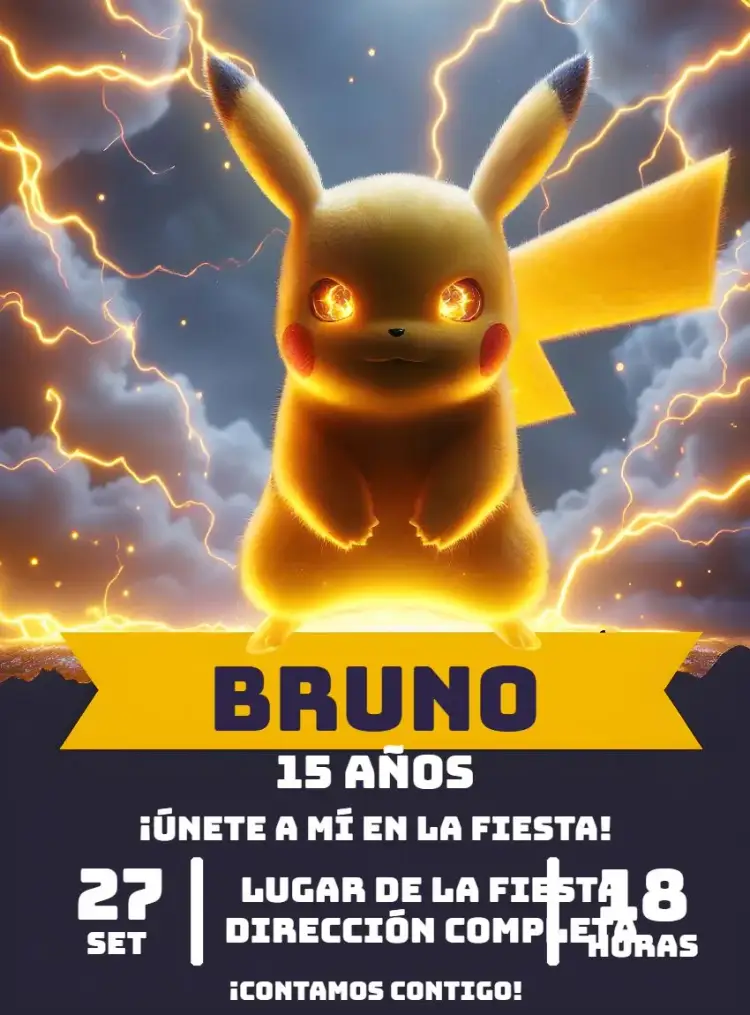 Invitación Pikachu Pokemon Pokebola
