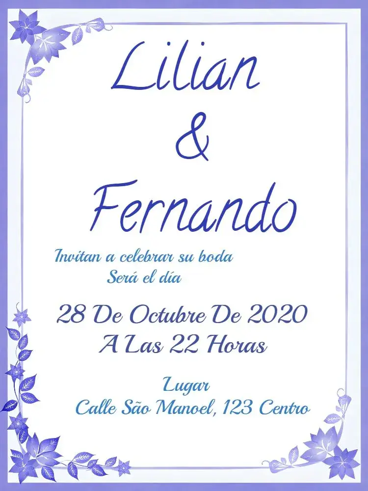 Invitación Boda Floral Azul