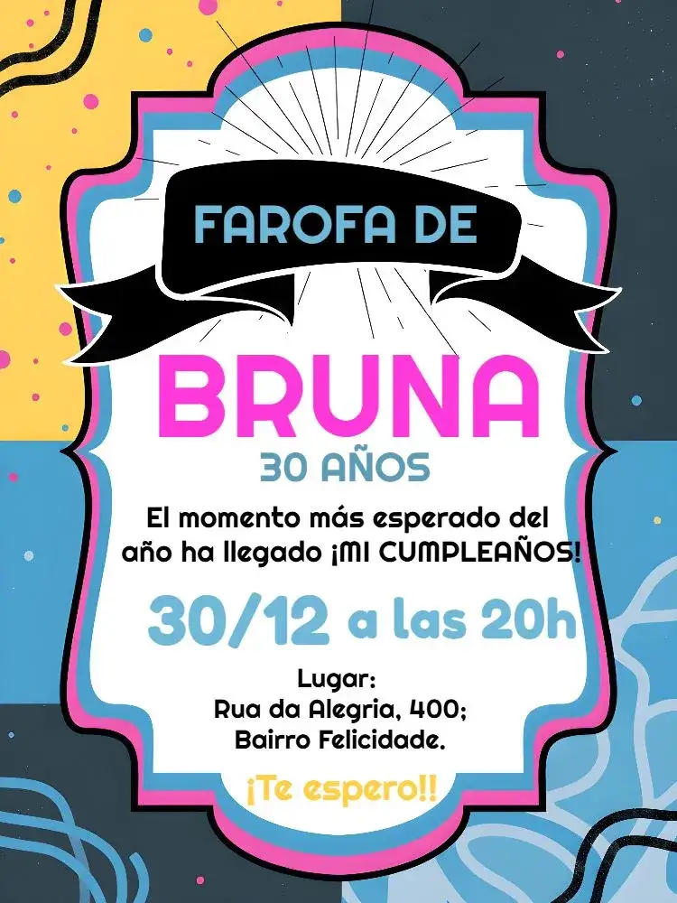 Invitación Farofa Festa – tema Despedida de Soltera colorido, abstracto, verano, divertido, moderno, fiesta en la piscina