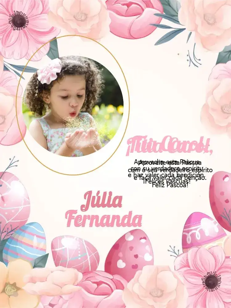 Invitación Tarjeta Feliz Pascua Con Foto Rosa – tema Fechas Conmemorativas floral, colorido, moderno, alegre, minimalista