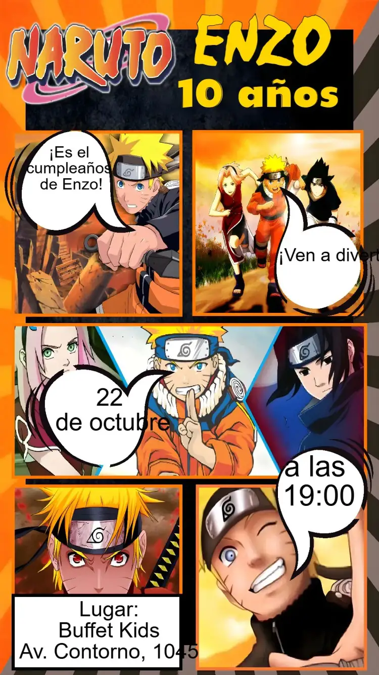 Invitación Naruto – tema Cumpleaños Infantil anime, colorido, jovial, fantasía, niño, aventura