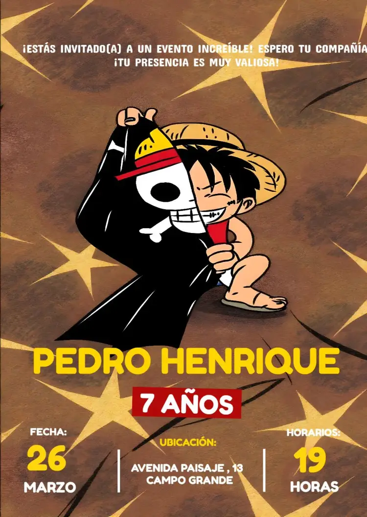 Invitación One Piece Infantil Luffy Negro