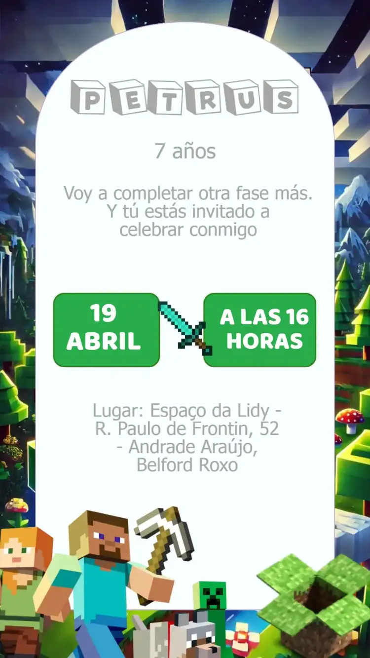 Invitación Cumpleaños Minecraft