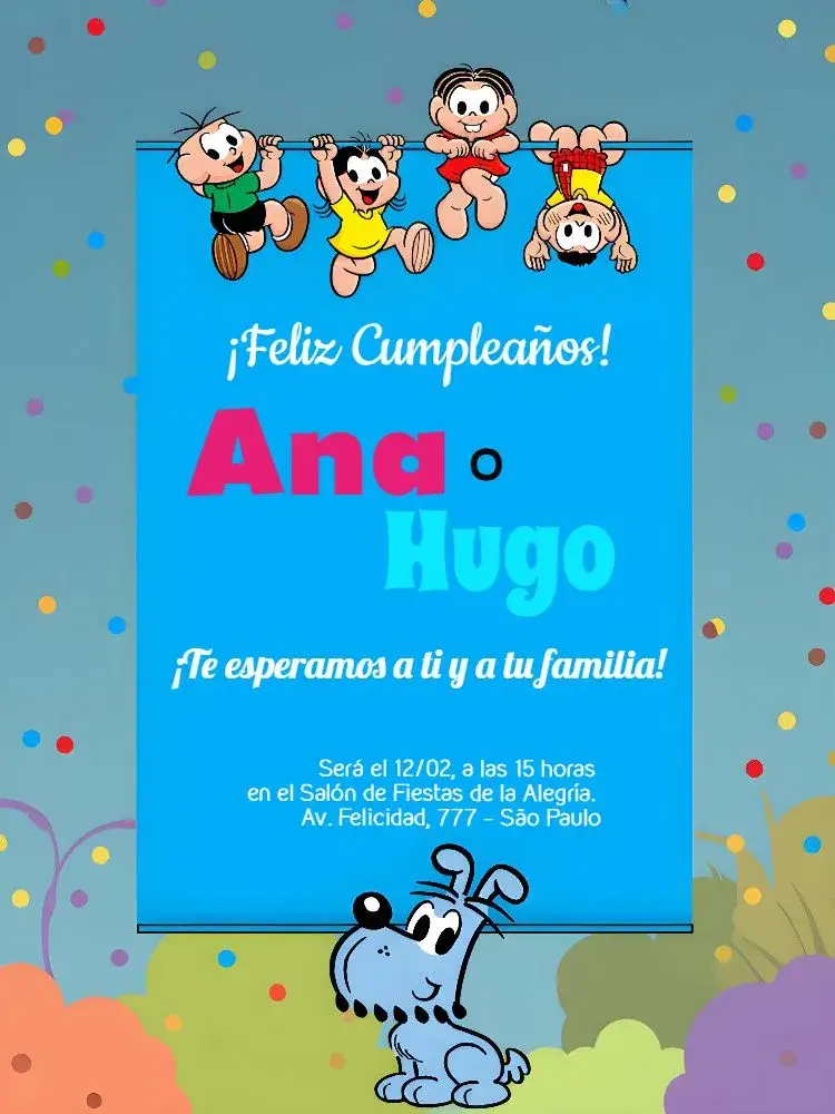 Invitación Turma De La Mónica Cebolín editable y personalizable