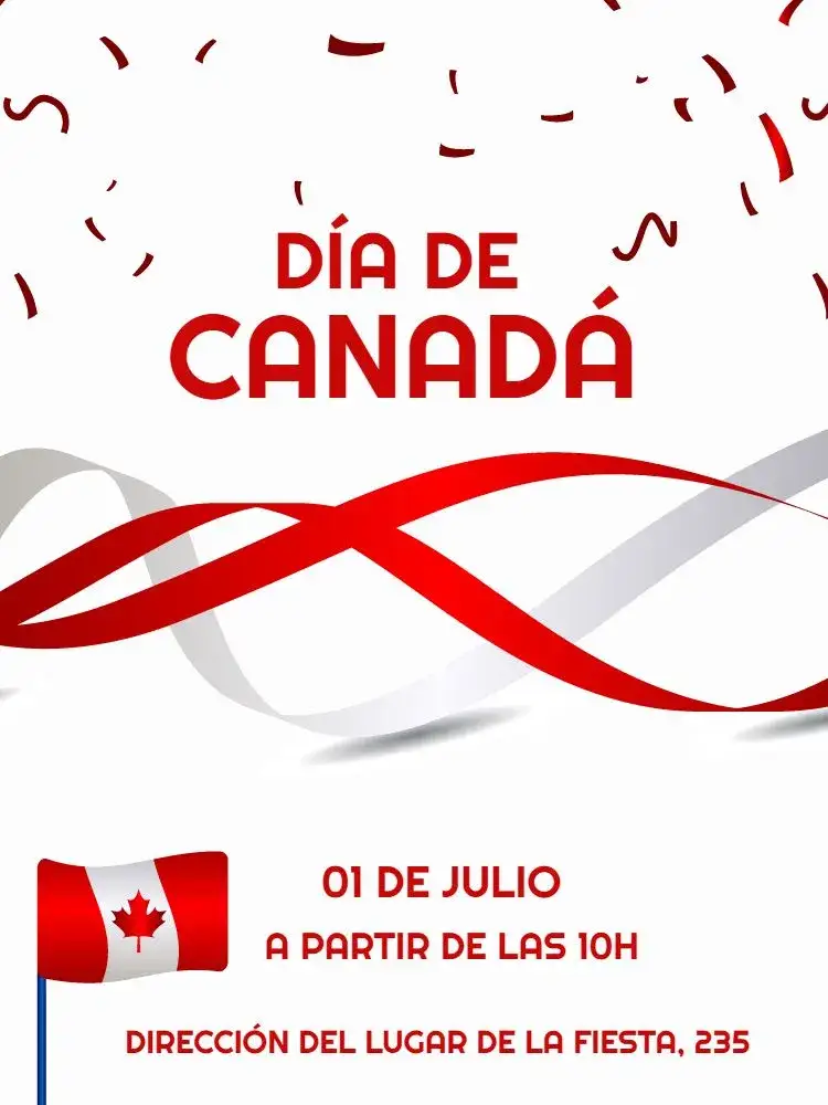 Invitación Día Del Canadá Internacional – tema Fechas Conmemorativas rojo y blanco, estilo moderno, elementos gráficos naturales, diseño festivo, inspirado en la bandera de Canadá