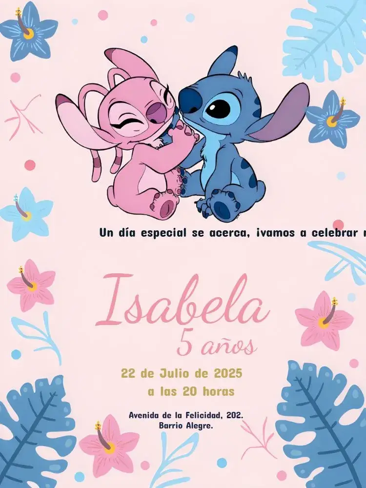 Invitación Stitch Y Angel Lilo