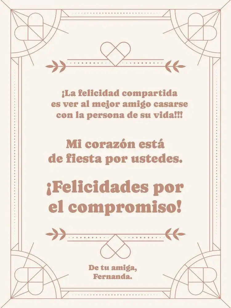 Tarjeta De Felicitación Por el Compromiso Elegante Marrón