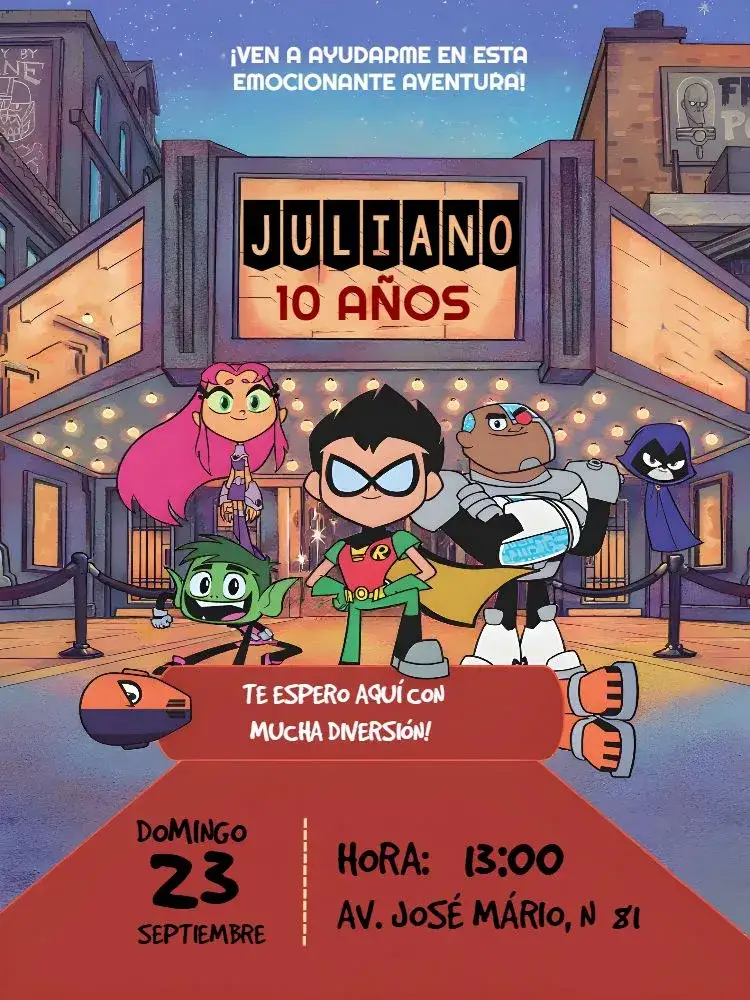 Invitación Jóvenes Titanes Colorido – tema Más buscados colorido, divertido, infantil, temático, moderno
