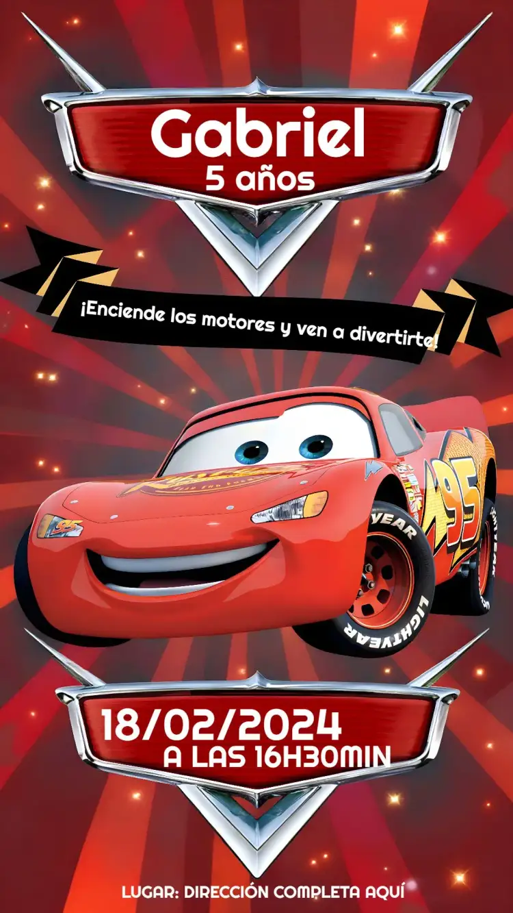 Invitación Coche Rayo Mcqueen Rojo – tema Más buscados rojo, carrera, coches, divertido, infantil, temático