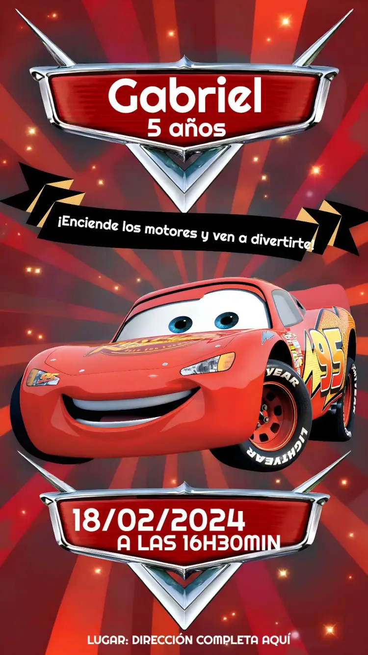 Invitación Coche Rayo Mcqueen Rojo
