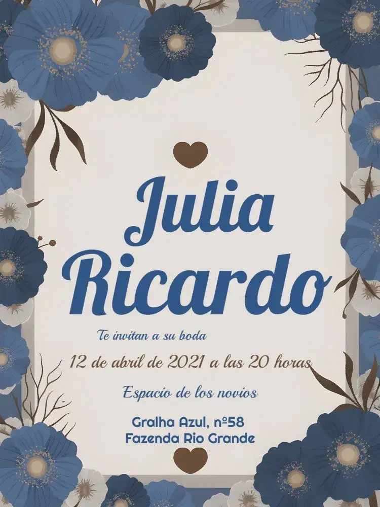 Invitación Boda Floral Azul