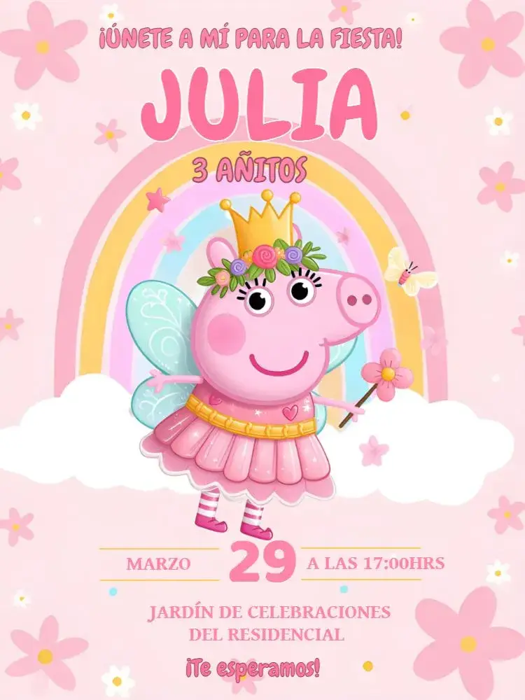 Invitación Peppa Pig Hada Flores