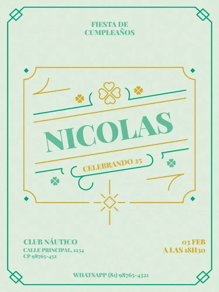 Invitación Masculino Adulto Verde y Amarillo Fiesta