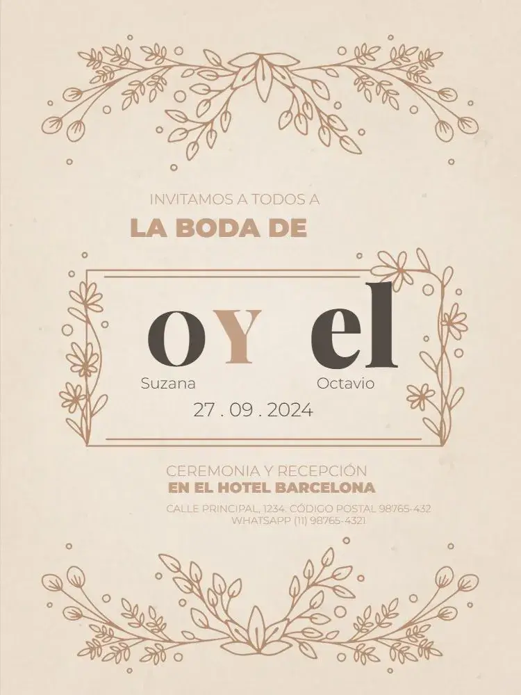 Invitación Boda Rústica / Sostenible Floral Marrón