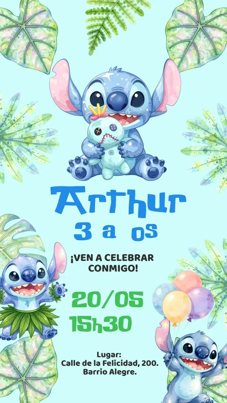Invitación digital Stitch Acuarela