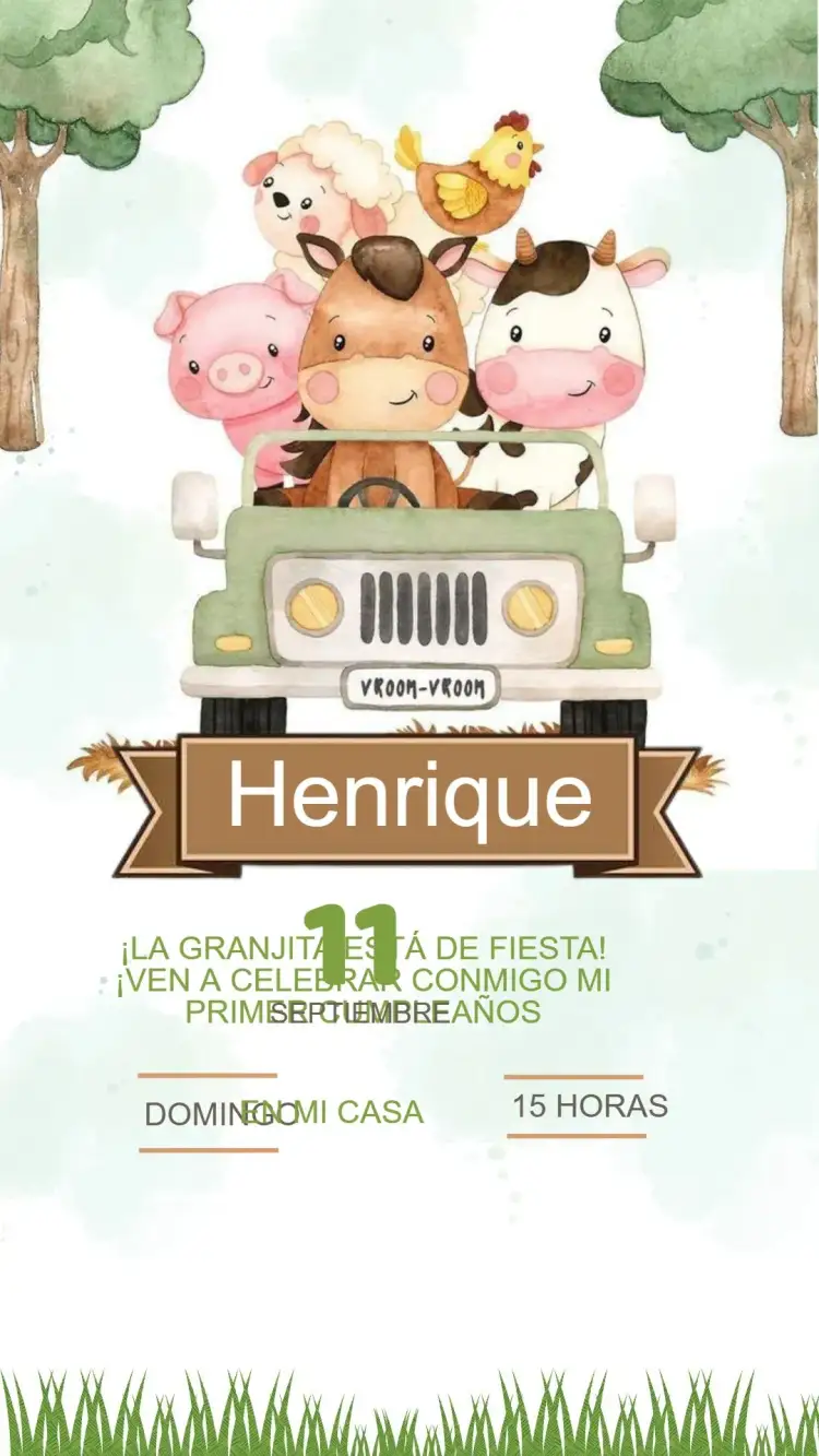 Invitación Invitación Cumpleaños Granja – tema Cumpleaños Infantil colorido, rústico, en contacto con la naturaleza, lúdico, divertido