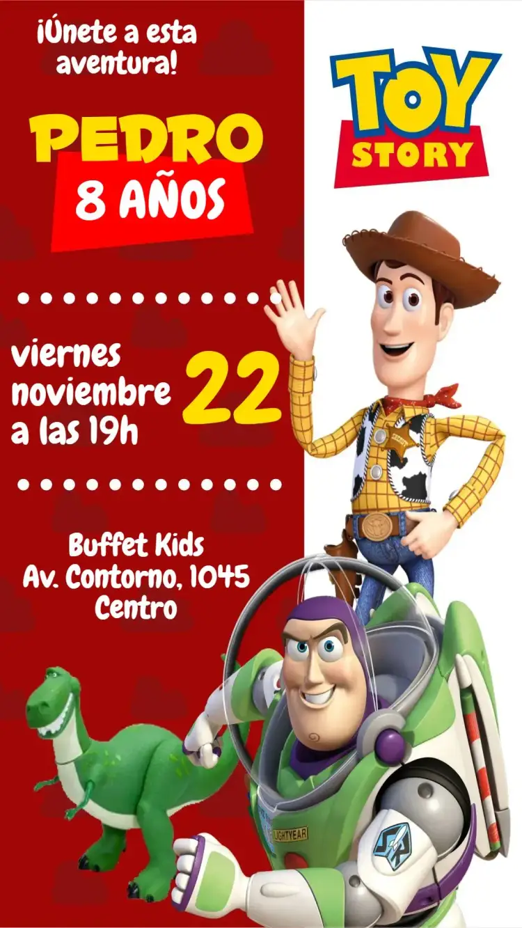 Invitación Toy Story – tema Cumpleaños Infantil colorido, divertido, aventura, infantil, temático, animado