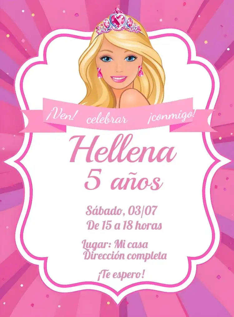 Invitación Barbie Editar – tema Más buscados rosa, blanco, divertido, infantil, moderno, temático