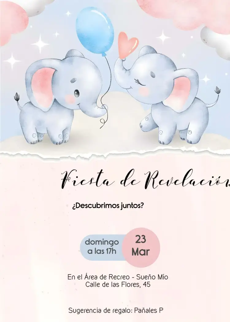 Invitación Baby Shower Elefantes Infantil