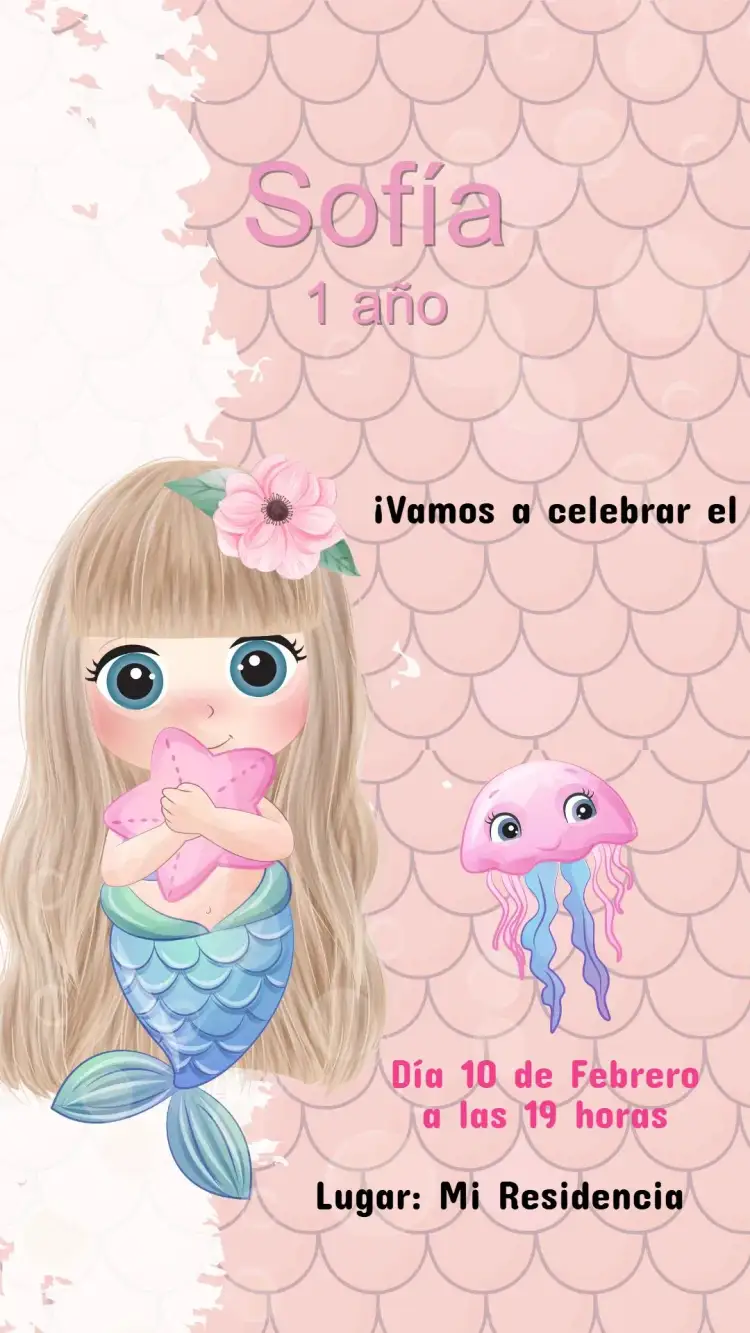 Invitación Invitación Cumpleaños Sirena Fondo del Mar – tema Cumpleaños Infantil fondo marino, sirenas, colores vibrantes, elementos marinos, mágico